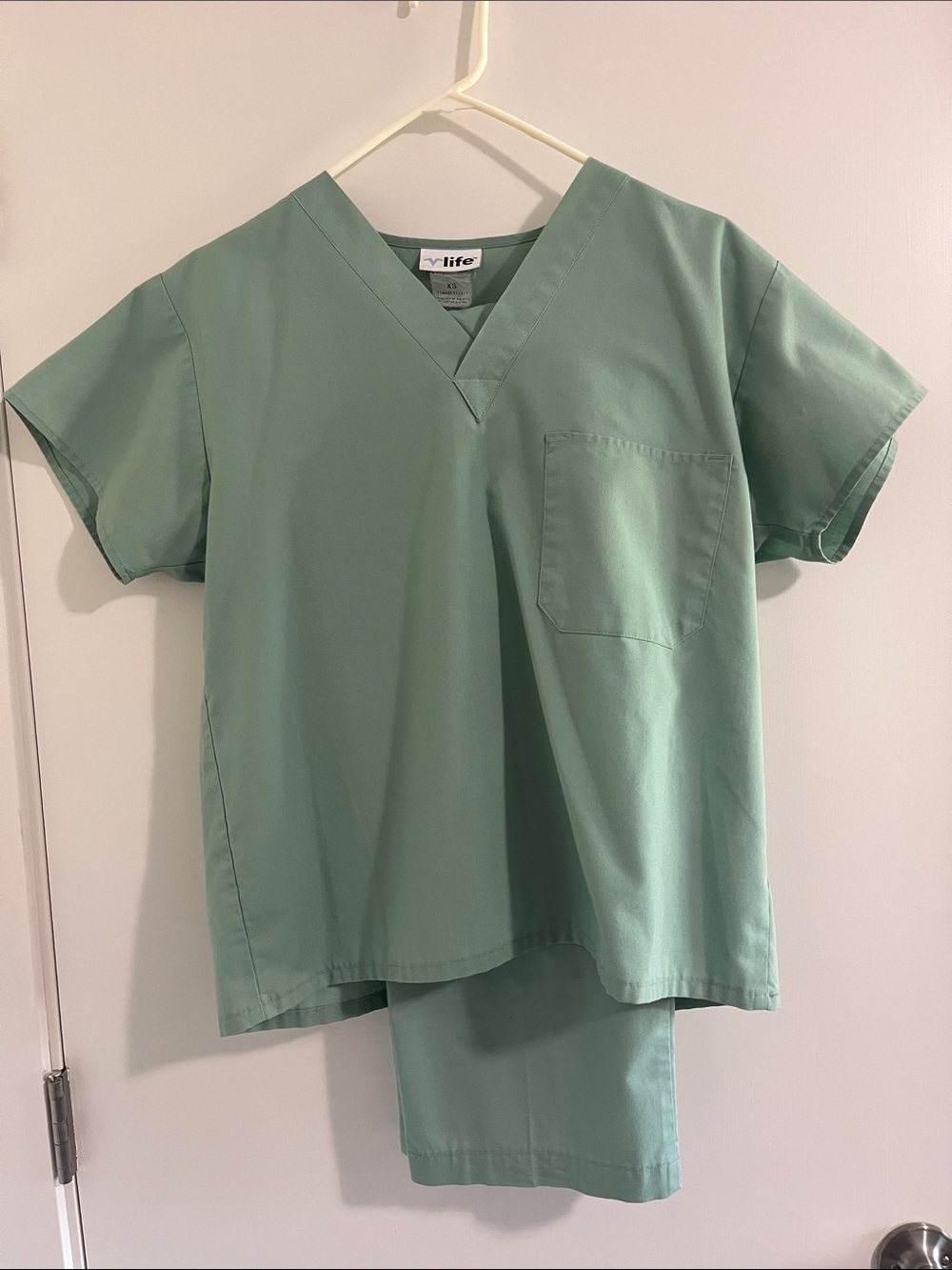 V Life Women’s Sage Green V-Neck Scrub Top and Scrub Pants Set
